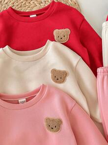 SHEIN Babygirl 可爱卡通图案长袖卫衣套装，秋冬 - 彩色 - 查看 3