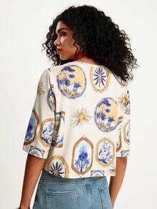 CAJUNI 女士休闲度假米色印花圆领短款上衣 - 外套 - 彩色 - 查看 2
