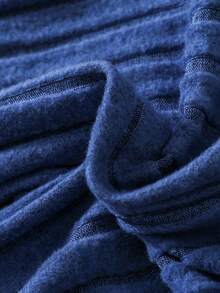 SHEIN 2pcs/Set Tween Girl Solid Color Ribbed Hooded Sweater And Flared Pants Casual Outfit, Fall & Winter - Blue - View 5