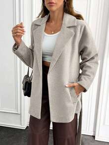 Women's Solid Belted Short Good Quality Elegant Wool Coat - Beige - View 4