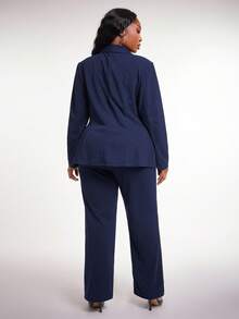 SHEIN SXY Plus Size Women 3-Piece Set: Long Sleeve Blazer, Camisole, And Pants, Sexy Outfit For Commute And Date, Deep Blue Autumn Winter Clothes For Women - Navy Blue - View 8