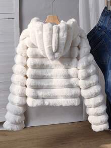 SHEIN Casual Fashion Loose Fit Plush Hooded Jacket For Teen Girl Comfortable For Autumn/Winter Daily Wear, Commuting, Outing, Party, Photo Shoot - White - View 2