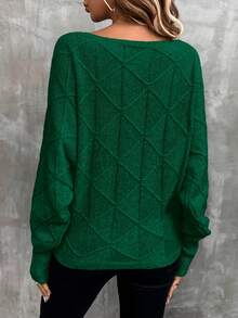 EMERY ROSE 女士休闲蝙蝠袖船领宽松针织毛衣，秋冬绿色毛衣，绿色女士毛衣，女士绿色长袖上衣，女士绿色服装，圣帕特里克节，圣帕特里克节 - 墨綠色 - 查看 2