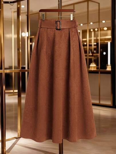 GlowEve CURVE 大码女式优雅树脂扣腰带设计半身裙，秋冬