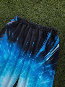 Captain Tsubasa X SHEIN 2 件青少年男孩运动休闲大翅膀人物图案激光背景连帽衫和运动裤套装 - 黑色 - 查看 7