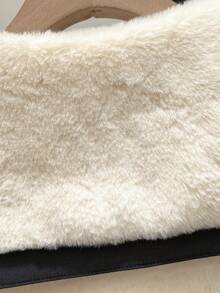 GlowEve 女士奢华优雅拼布派对鸡尾酒加厚人造毛皮夹克，适合通勤和外出 - 黑與白 - 查看 5