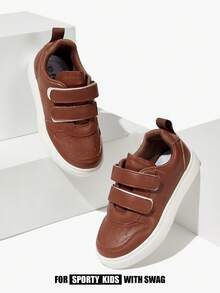 JNSQ A Pair Of All-Season Boys' Brown PU Basic  Casual, , Durable, Lightweight Running Shoes Kids Sneakers - Brown - View 3