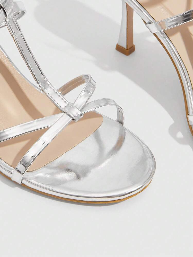 CUCCOO SZL Women's Pointed Toe Sexy Patent PU Leather Criss-Cross Buckle Strap Roman Party Style Stiletto High Heel Sandals