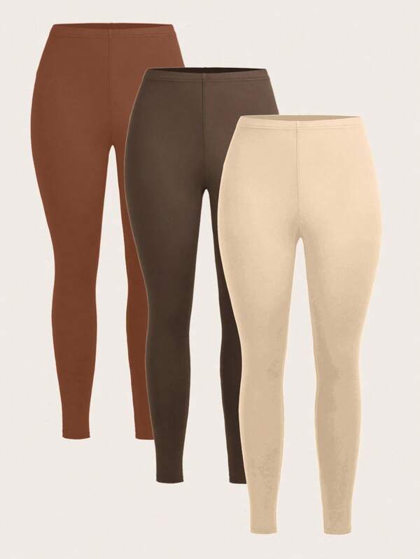 Slaydiva 3pcs/Set Plus Size Casual Solid Color High Waist Leggings