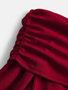 Girlism 少女露肩褶饰 A 字长裙，红色 - 紅色 - 查看 6