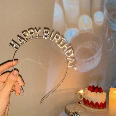 1pc Birthday Crystal Rhinestones Headband, Party Decoration Photo Prop