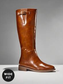 SHUZIA Giày bốt cao đến đầu gối đế chunky rộng thoải mái cho nữ có khóa điều chỉnh - màu nâu - Xem 4