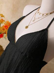 Bellisia 女式夏季度假可爱特殊面料花卉撞色V领比基尼 - 黑色 - 查看 4