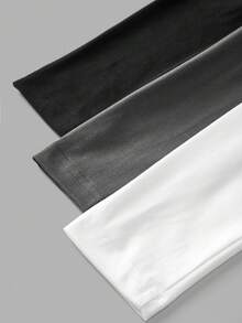 SHEIN Leap Crew 3pcs/Set Teen Girls' Casual Basic Black, White, Gray Fitted High Waist Cropped Long Sleeve T-Shirts, Suitable For Autumn/Winter - Multicolor - View 5