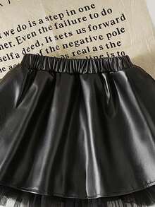 SHEIN Playful Pals The New Black A-Line Skirt Of Baby Girls, With Mesh Lace Accessories Embellished With The Hem, Which Is Comfortable, Fashionable, Elegant, Sweet And Cute, A Must-Have For Daily Travel. - Black - View 3