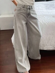 Dazy Tall Women's Casual Washed High Waist Wide Leg Jeans - Grey - View 7