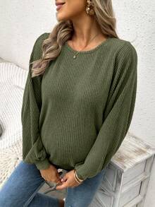 SHEIN Pregnant Women's Casual Solid Color Batwing Sleeve Sweatshirt, Autumn - Army Green - View 5