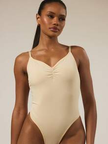 MUSERA ESSENTIALS Geraffter Mittelteil, verstellbarer Träger, tiefer Rückenausschnitt, anliegende Passform, Basic Bodysuit für Herbst/Winter, Lässig, Ausgehen, Alltag, Abend, sexy, niedlich, gemütlich