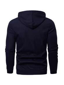Manfinity Homme Plus Size Men's Casual Printed Hooded Long Sleeve Jacket - Navy Blue - View 2