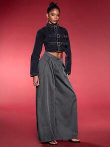 Normani Quần ống rộng cạp trễ màu xám họa tiết chuối phong cách hippie cổ điển Y2K dạo phố mùa hè cho nữ - Màu xám đen - Xem 7