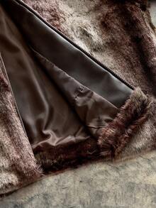 AXEPEAK Men's Fashionable Retro Ombre Faux Fur Hooded Jacket, For Fall Winter - Bronze - View 5