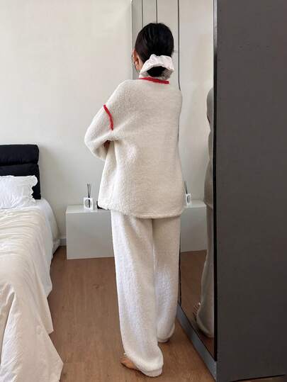 Dream Adore 3D Snowman Geborduurde Cozy Women Long Sleeve Pajama Set view 5