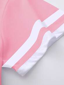 Women's Casual Daily Colorblock Round Neck Short Sleeve T-Shirt, Summer - Pink - View 4