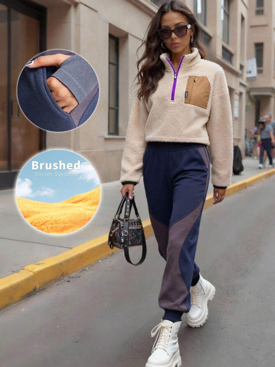 Innovista Pantalon de survêtement doux et moelleux en polaire, coupe-couleur, taille basse, pour le sport, le yoga, l'entraînement HIIT, le bureau et la salle de sport. Leggings stretch haute fonctionnalité, résistants à l'étirement, avec poches, pour l'exercice en extérieur, protection UV, anti-transpiration. Tenues d'automne pour femmes, bleu clair - Bleu azur - Voir 1
