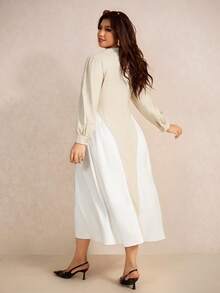 Elaquor Plus Size Elegant Minimalist Fashion Patchwork Ruched Square Neck Midi Dress For Women