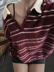 Livesso 여성 캐주얼 스트라이프 터틀넥 스웨터, 가을/겨울, 크리스마스