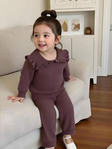 Bộ đồ gồm áo khoác cardigan dệt kim dài tay tối giản màu nâu đa năng cho bé gái năm 2025, phong cách nhẹ nhàng, thoải mái với ve áo rộng, áo len mềm mại, trang phục dệt kim mặc ngoài, thích hợp mặc hàng ngày và đi làm, mùa thu và mùa đông - Cà phê nâu - Xem 4