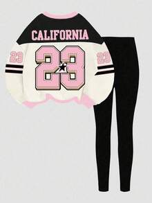 Slaydiva Bộ 2 áo nỉ cổ tròn rộng rãi và quần legging bó - màu đen - Xem 2