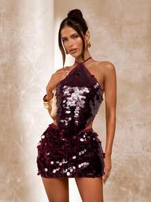 SHEIN BAE Fustă mini ajustată cu talie joasă, model caisă, cu paiete și decor de scoici, fustă cu paiete de scoici, fustă de plajă, fustă elegantă de vară, festival de muzică, petrecere