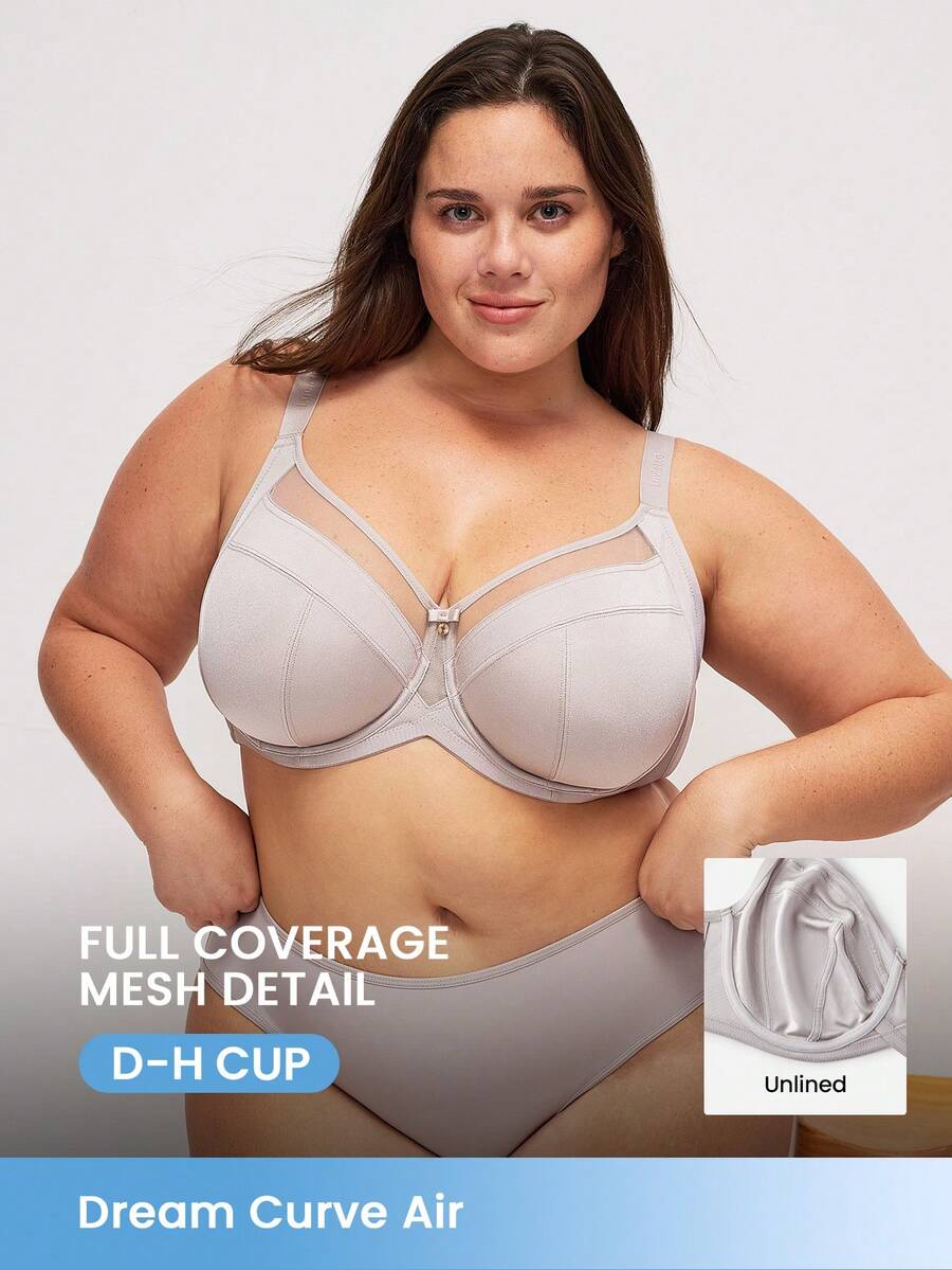 LUVLETTE 加大码无衬垫全包覆侧支撑网纱透气基础款舒适显瘦文胸