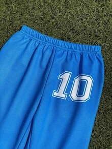 Captain Tsubasa X SHEIN 2pcs/Set Young Boy Sports Casual Figure Graphic Crew Neck Long Sleeve Sweatshirt And Pants Knit Suit, Blue - Blue - View 9