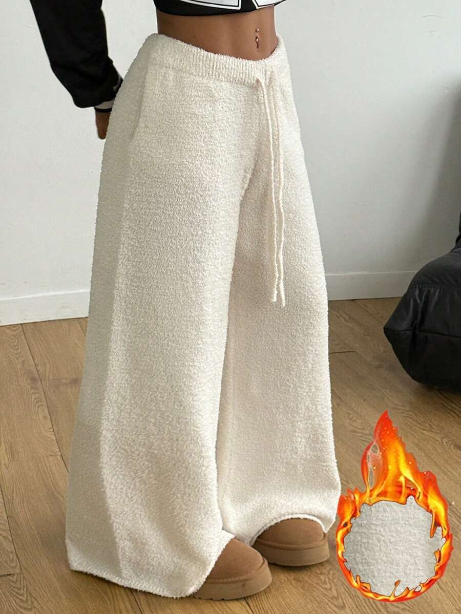 Coolane Women's Winter Streetwear Casual Minimalist Basic Daily Wear Cute Sportswear Basic Daily Wear Stretchy Comfortable Fuzzy White Straight Leg Sweater Pants - White - View 1