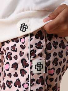SUMWON Tween Girls Co-Ord Set Oversized Sweatshirt With Wide Leg Leopard Print Pants Casual Outfit Vacation - White - View 6