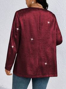 SHEIN Clasi Plus Size Women Casual Versatile Long Sleeve Jacket - Burgundy - View 2