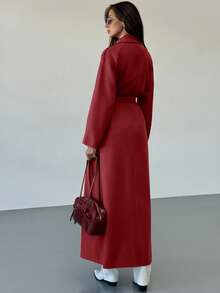 Aloruh Women's Solid Color Raglan Sleeve Belted Casual Jacket, Autumn/Winter - Red - View 2