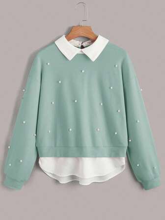 SHEIN Blusa de punto versátil y casual con bloques de color 2 en 1 para adolescentes