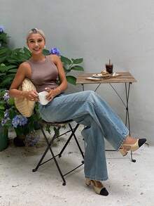 Dazy Tall 高腰女式休闲直筒牛仔裤 - 中等水洗藍 - 查看 6