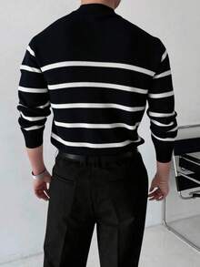 Claim Dot Autumn/Winter New Arrival Funnel Neck Half-Zip Up Long Sleeve Contrast Color Casual Pullover Sweater For Men Men Knitted Polo Fall Clothes For Men Polo Sweater Striped Sweater Men Long Sleeved Striped Men