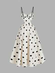 SHEIN MOD Váy yếm chấm bi thắt eo thanh lịch dành cho nữ - Nhiều màu - Xem 2