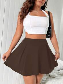 Flirla Chân váy chữ A trơn màu cỡ lớn, mùa hè - màu nâu - Xem 8