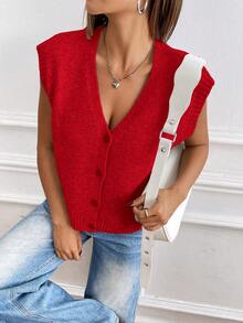 EMERY ROSE Women's Casual Solid Color Single-Breasted Knitted Vest, Autumn/Winter