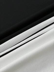 SHEIN 3件套青少年女孩黑色、白色、黑白条纹高领长袖修身T恤 - 黑與白 - 查看 9