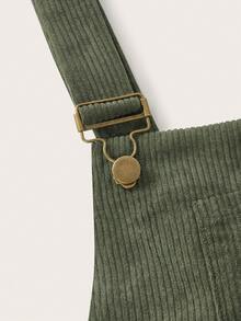 SHEIN CURVE+ Váy dây rộng rãi xếp ly màu trơn cỡ lớn cho nữ/Mùa thu/Mùa đông - xanh quân đội - Xem 3