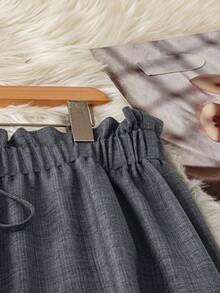 SHEIN DreamScene Plus Size Women's Solid Color Frill Waist Tie Wide Leg Loose Pants - Dark Grey - View 3