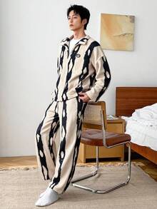 DAZY Bộ đồ ngủ nam sọc màu tương phản, lót nhiệt, quần dài, mùa thu, quần áo mùa đông ấm áp, mềm mại - Nhiều màu - Xem 6