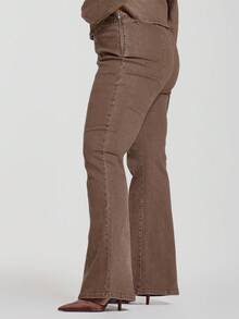 MUSERA Jeans con detalle de costura lavada y vuelo, con cremallera lateral para salir, parte de un armario cápsula para fiestas, eventos festivos, noches de fiesta - Marrón - Ver 3